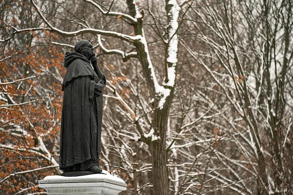 Statue of Thomas Aquinas in Winter